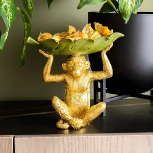 KARE Deko-Schale Banana Leaf, goldfarben/grün, handbemalt günstig