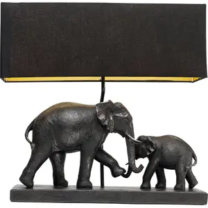 Kare Design Tischleuchte Elephant Family, Braun/Schwarz, Elefanten-Motiv, Tischlampe, Leinen Schirm, kein Leuchtmittel inklusive, E27, Wohnzimmer, Tierlampe, Designer Leuchte günstig