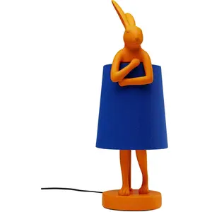 Kare Design Tischleuchte Animal Rabbit, Orange/Blau, Hasenleuchte, Tischlampe, Tiermotiv, kein Leuchtmittel enthalten, 50x17x20 cm (H/B/T)   Leinenstoff, Größe 50 cm günstig