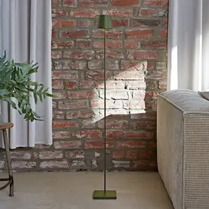 LED-Akku-Stehlampe Nuindie IP54 120 cm rund USB-C tannengrün