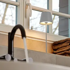 LED-Akkutischlampe Nuindie, USB-C, grau, IP54, dimmbar
