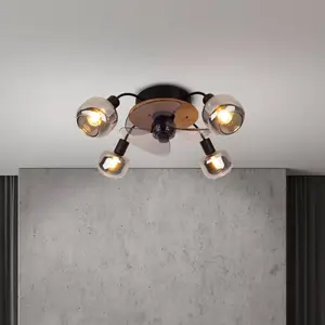 Näve Deckenventilator Fumoso, 4 E14 Rauchglas-Leuchten günstig