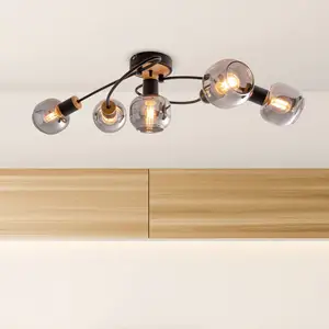 Näve Deckenlampe Fumoso, fünfflammig, schwarz günstig