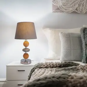 Näve Tischleuchte Araga, grau/chrom/holzfarben günstig
