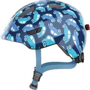 ABUS Kinderhelm Smiley 3.0 LED - Fahrradhelm mit Licht - tiefe Passform & Platz für einen Zopf - für Mädchen und Jungs - Blau mit Auto-Muster, Größe M (50-55 cm) günstig
