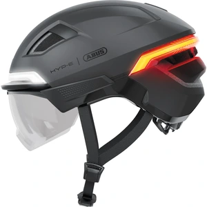 ABUS Fahrradhelm HYP-E ACE - mit Frontlicht, Rücklicht und Blinklicht - mit Visier und Ohrenschützern - geeignet auch für E-Bike und S-Pedelec - für Damen und Herren - Grau, Größe S (51-55 cm)