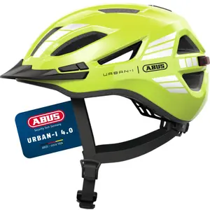 ABUS Stadthelm Urban-I 4.0 - Fahrradhelm mit aufladbarem Rücklicht, 2 Leuchtmodi, Schirm, Zopf-Öffnung und magnetischem Verschluss - für Jugendliche, Frauen und Männer - Größe XL, gelb günstig