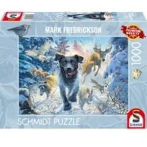 Mark Fredrickson: Hundeliebe - schwarzer Labrador im Schnee, Puzzle