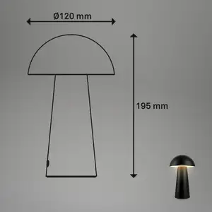 LED-Akku-Tischleuchte Fungo Mini, schwarz, Touch, Kunststoff