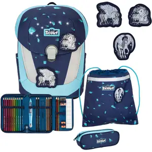 Scout Schulranzen LED Sunny II Set 5-teilig Pegasus dunkelblau