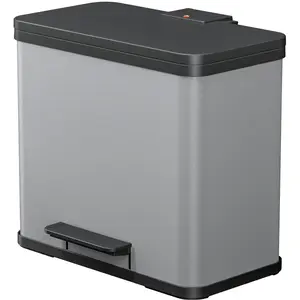 Hailo Öko trio Plus L Tret-Mülltrenner - freistehender 3 x 9 Liter Dreifachmülleimer aus Stahlblech - Mülltrennsystem mit soft close Deckel - 3-fach Abfalltrenner für die Küche - Silber günstig