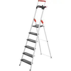 Hailo, Leiter + Gerüst, L100 TopLine, Alu-Sicherheits-Stehleiter, 6 Stufen (Stehleiter, 116 cm)