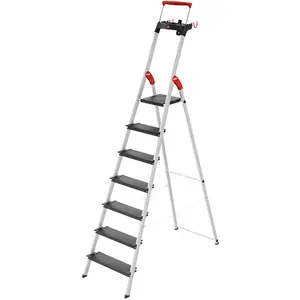 Hailo, Leiter + Gerüst, L100 TopLine, Alu-Sicherheits-Stehleiter, 7 Stufen (Trittleiter, 132 cm)
