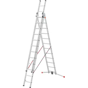 Hailo, Leiter + Gerüst, S100 ProfiLOT, Aluminium Kombileiter 3-teilig, 3x12 Sprossen (Stehleiter, 48 cm)