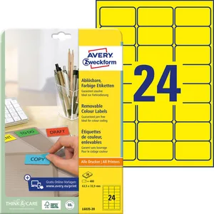 AVERY Zweckform Etiketten L6035-20 gelb 63,5 x 33,9 mm günstig