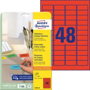 AVERY Zweckform Etiketten L6038-20 rot 45,7 x 21,2 mm günstig