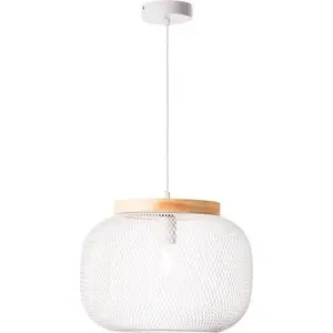 Brilliant 99111/75 Giada Pendelleuchte, 1-flammig weiß/holz hell Metall/Holz E27