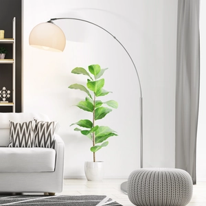 BRILLIANT Bogenstandleuchte Vessa | moderne Standleuchte mit weißem Schirm und Gestell in chrom | mit schwenkbaren Kopf und Fußschalter | 1x E27 max. 60W | IP20 günstig