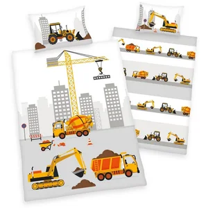 HERDING Baby Best Renforcé Wende-Bettwäsche Baustelle 40x60 / 100x135 cm günstig