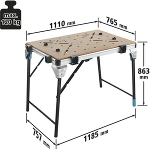 wolfcraft, Werkbank + Arbeitsbock, 1 MASTER work 1600 Arbeitstisch (111 cm, 76.50 cm)