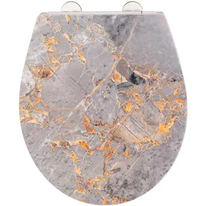 WENKO Premium WC-Sitz Grey Marble mit Relief Bruchsicher Absenkautomatik Toilette Gäste WC Bad günstig