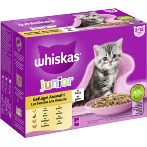 Whiskas Katzenfutter Junior Geflügelauswahl in Gelee Multipack mit 12 ...