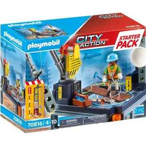 PLAYMOBIL City Action 70816 Starter Pack Baustelle mit Seilwinde