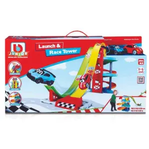 BB Junior 16-88604 - Spielset - Launch & Race Tower (inkl. 2 Fahrzeugen VW+Bugatti)