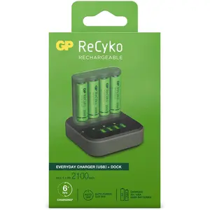 GP Batteries ReCyko B4D45 4-fach LCD 4Port Docking St. + 4x AA NiMh 2100mAh (4 Stk., AA, AAA, Ladegerät inkl. Akku), Akku Ladegerät günstig