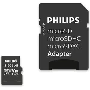 Philips MicroSDXC Card 512GB Class 10 UHS-I U1 incl. Adapter (512 GB, microSDXC, U1, UHS-I), Speicherkarte, Schwarz