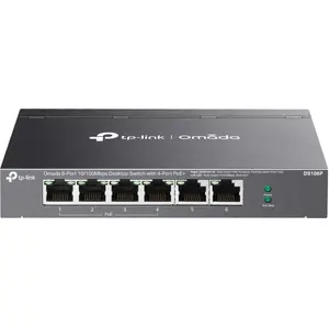 TP-Link OMADA 6-PORT 10/100 MBPS DESKTOP SWITCH WITH 4-PORT POE (6 Ports), Netzwerk Switch, Schwarz