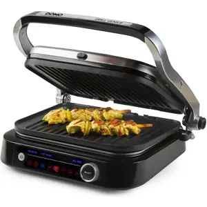 Domo Genius Elektro Kontaktgrill Antihaftbeschichtung, mit Display Edelstahl, Schwarz, Kontaktgrill, Grau