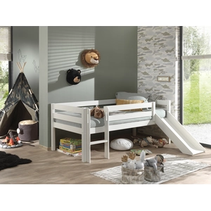 VIPACK Kojen-Spielbett mit Liegefläche 90 x 200 cm, inkl. Leiter, Rutsche und Rolllattenrost, Kiefer massiv weiß lackiert günstig