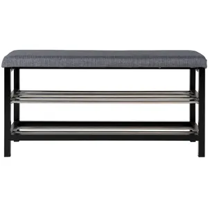 Bank mit Kissen und 2 Regalen schwarze Füße House Nordic Padova 100x34x50 cm günstig