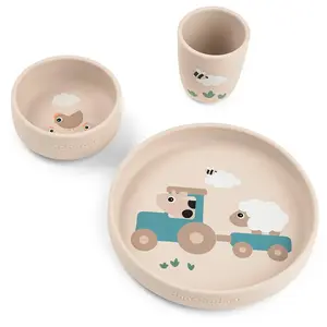Essgeschirr Set Baby Mahlzeit Done by Deer Tiny farm Beige TU günstig