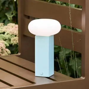 LED-Akku-Tischlampe LOW, blau, Höhe 20 cm, Metall, Dimmer