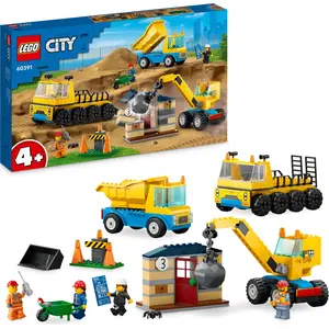 LEGO 60391 City Baufahrzeuge und Kran mit Abrissbirne, Spielzeug mit B...