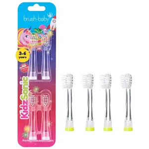 BrushBaby Brush-Baby, Zahnbürstenkopf, KidzSonic Rocket and Unicorn Replacement Brush Heads Age 3 (4x) günstig