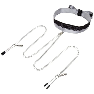 Halsband mit Nippelklemmen  Play Nice Satin Collar & Nipple Clamps 