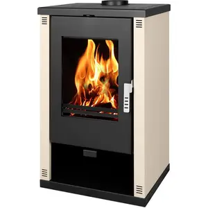 Holzofen Verso Theia - 9 kW | Elfenbeinfarbene Seitenplatten und modernes Design günstig