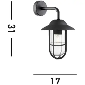 Außenwandleuchte Toronto, schwarz IP44, Stahl, Glas, E27