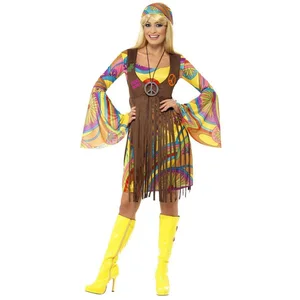 Smiffy's Smiffys Hippie-Kostüm Hippie Kostüm Kleid Karneval Faschingskostüm Damen, Peace, Love und bunte Farben günstig