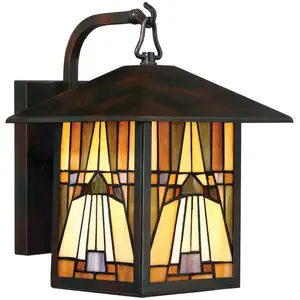 Außenwandleuchte Inglenook, buntes Glas, H 31,4 cm