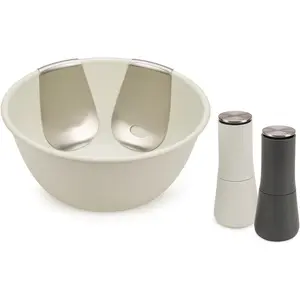 Joseph Joseph Geschenkset Serve it Salatset mit Mill Mühlen, Schüssel + Schale, Grau, Mehrfarbig, Beige, Silber