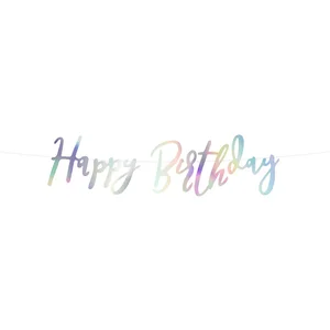 partydeco Wimpelkette, Happy Birthday Schriftzug Girlande 16x62cm silber irisierend günstig