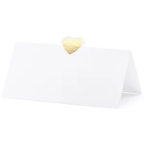 partydeco Papierdekoration, Tischkarten mit Herz 10x5cm blanko 10 Stück weiß / gold günstig