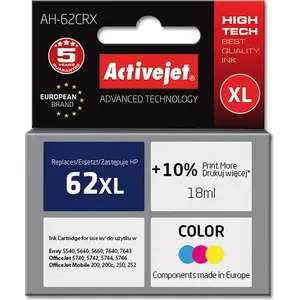 Activejet AH-62CRX Tintenpatrone (Ersatz für HP 62XL C2P07AE; Prämie; 18ml; farbe), Hohe (XL-) Ausbeute, Cyan, Magenta, Gelb, Tinte auf Farbstoffbasis, 18 ml, 1 Stück(e), Einzelpackung