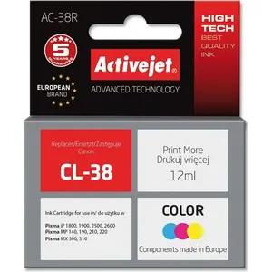 Activejet AC-38R Tintenpatrone (Ersatz für Canon CL-38; Prämie; 12ml; farbe), Hohe (XL-) Ausbeute, Cyan, Magenta, Gelb, Tinte auf Farbstoffbasis, 12 ml, 1 Stück(e), Einzelpackung günstig