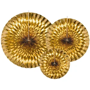 partydeco Papierrosette, Deko Papier Rosetten 23-40cm gold 3er Set günstig