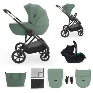 Kinderkraft PRIME 3 Kinderwagen 3-in-1 mit Babyschale MINK PRO 2, leicht faltbar große Räder, 8/12 Einhand-Faltung Travel System, Dunkelgrün günstig